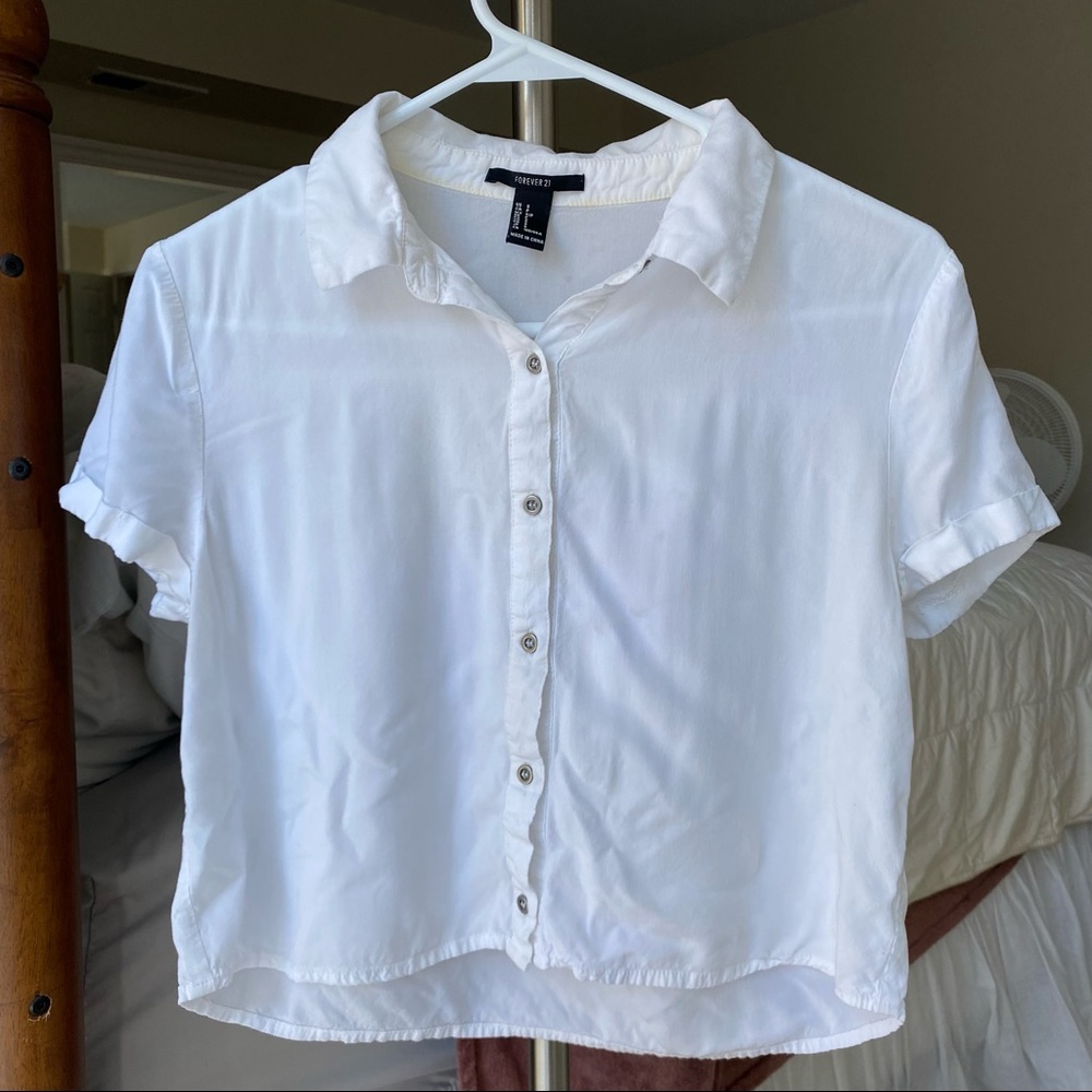 Forever 21 White Collared Button Down Shirt